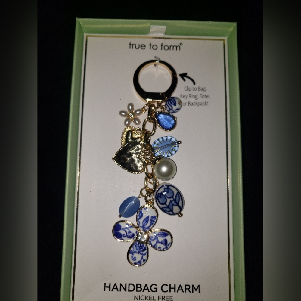 True To Form Blue and Gold Handbag Charm NIB
